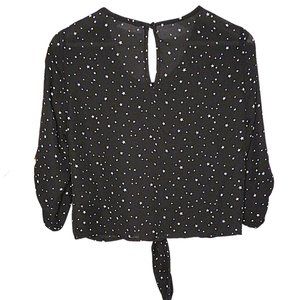 ACTIVE USA - Star Print Tie Front Blouse in Black + White - Women's Size Medium